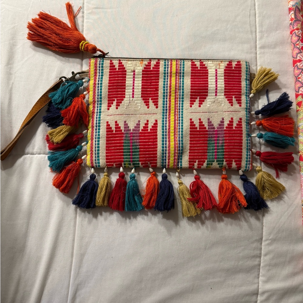 Boho Tassel Zip Pouch Clutch - Red Multi